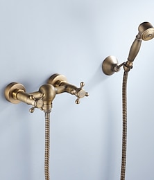 voordelige -badkraan met handdouche, aan de muur gemonteerde antieke messing badkraan retro-stijl warm en koud water badkraan douchearmatuur voor badkamer douche