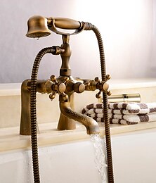 Недорогие -старинный латунный настенный смеситель для душа, две ручки, два отверстия для ванны, смесители для душа с ручным душем, клапаном и горячей/холодной водой