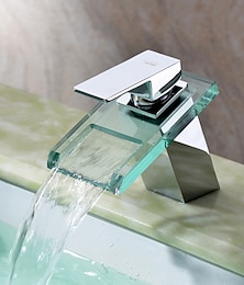 abordables -Grifo mezclador para lavabo de baño con caño de cascada de vidrio acabado cromado montado en cubierta, grifo para lavabo de recipiente grifos mezcladores para bañera de tocador