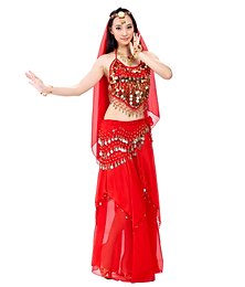 halpa -Vatsatanssi Toppi Kolikot Koristehelmillä Paljeteilla Naisten Suoritus 7,87tuumaa(20cm) Sifonki