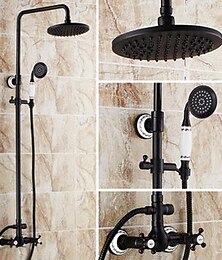 economico -set doccia a due maniglie, rubinetto in ottone nero rubinetti per doccia ad alta pressione a pioggia elettrolitica regolabile a tre fori con doccia a pioggia e doccetta
