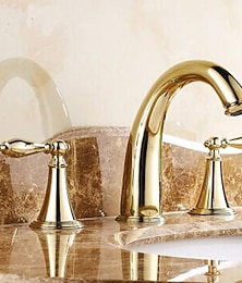 abordables -Robinet d'évier de salle de bain en laiton, robinet de salle de bain à mélangeurs à trois trous avec valve et interrupteur chaud/froid