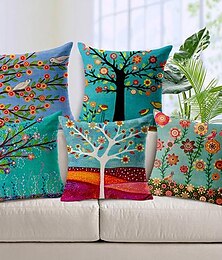 billiga -uppsättning med 5 kuddfodral pastrol oljemålning stil kuddfodral hem soffa faux linne kudde för soffa soffa säng stol