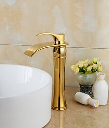 abordables -robinet de lavabo de salle de bain en laiton, cascade ti-pvd robinets de bain monotrou répandus avec interrupteur chaud et froid et valve en céramique