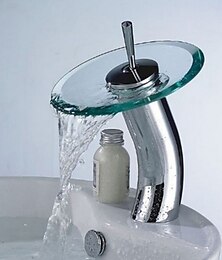 Недорогие -латунный смеситель для раковины в ванной, хромированный сосуд с одной ручкой, одно отверстие, краны для ванны со стеклянным носиком, керамическим клапаном и переключателем горячей и холодной воды