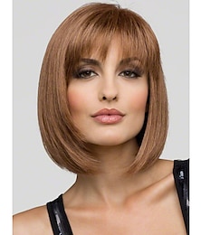 levne -Human Hair Blend Wig Short Straight Bob Short Hairstyles 2020 Straight With Bangs Capless Women's Black Blonde Brown With Blonde 12 inch