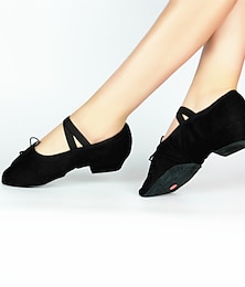 billige -Women's Ballet Shoes Split Sole Bowknot Chunky Heel Gore Elastic Band Slip-on Black Red Pink