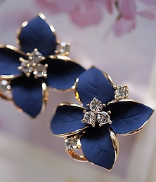 cheap -1 Pair Stud Earrings For Women's Party Casual Daily Rhinestone Gold Plated Floral Flower Camellia