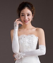 cheap -Satin / Polyester Opera Length Glove Classical / Bridal Gloves With Solid Wedding / Party Glove