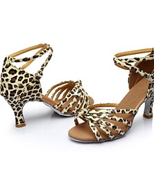 economico -scarpe da ballo latino con stampa leopardata da donna – tacchi da sala da ballo con cinturino e suola in pelle scamosciata per salsa e performance