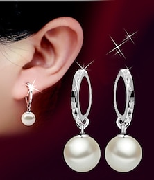 お買い得  -ドロップイヤリング ブラブライヤリング For 女性用 真珠 パーティー 結婚式 誕生日 真珠 純銀製 シルバー ボール型 / 贈り物 / 日常