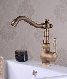 abordables -Robinet de lavabo de salle de bain en laiton antique, robinets de bain traditionnels à un trou avec eau chaude et froide et valve en céramique