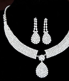 cheap -Jewelry Set 1 set Clear Synthetic Diamond Rhinestone Alloy Silver 1 Necklace 1 Pair of Earrings Earrings Necklace Women's Ladies Luxury Elegant Drop Teardrop Jewelry Set For Party Wedding Anniversary