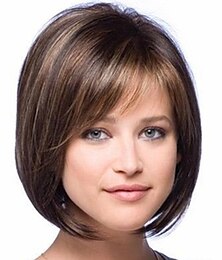 economico -parrucche marroni per donna parrucca sintetica bob dritto dritto con frangia parrucca corta marrone sintetica capelli donna evidenziati / balayage parte laterale marrone