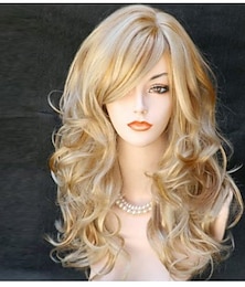 abordables -perruques blondes pour femmes perruque synthétique vague de corps ondulée avec une frange partie latérale des femmes cheveux synthétiques perruques blondes blonde longue noire / rouge blonde noire 22