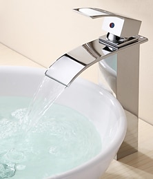 ieftine -baterie cascadă baterie chiuvetă baie înaltă, stil modern robinete din alamă pentru chiuvetă vas cromat robinete pentru baie cu un singur mâner cu furtun pentru apă rece și caldă