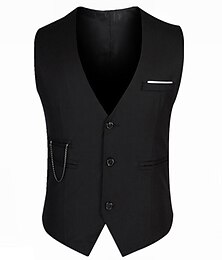 economico -Per uomo Gilet Panciotto Matrimonio Ufficio Attività commerciale Informale Semplice ma elegante Cotone Poliestere Tinta unita A V Taglia piccola Nero Gilet
