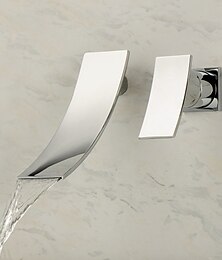 abordables -Grifo para lavabo de baño, estilo moderno, diseño de forma deslizante de acero inoxidable, montaje en pared, cascada, cromo, manija única, grifos de baño de dos orificios con interruptor y válvula de
