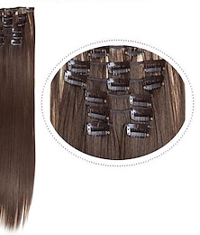 baratos -clipe em extensões de cabelo sintético 6pcs 16 clipes preto / loiro / hightlight