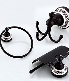 economico -set di accessori per il bagno in ottone antico 3 pezzi include porta carta igienica gancio per accappatoio e anello a torre in bronzo lucidato a olio