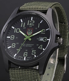 رخيصةأون -quartz watch for men analog quartz canvas strap watches men casual auto date quartz watch military army green watch simple analog sport رجل المعصم ووتش