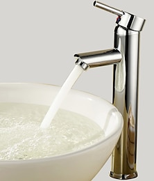 preiswerte -Waschbecken Wasserhahn, Messing-Chrom-Gefäß im Landhausstil, Einhand-Einloch-Badarmaturen mit Heiß- und Kaltschalter und Ventil