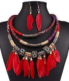 preiswerte -Schmuckset, Tropfenohrringe für Damen, Party, Herbst, Hochzeit, lässig, Federstapel, stapelbar, Gold, Silber, Statement-Halskette, täglich