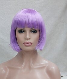 economico -Parrucche Violetto per Donne Cosplay Parrucca Sintetica Parrucca Liscia Bob dritto Parrucca Viola Capelli Sintetici Parrucche di Halloween Viola