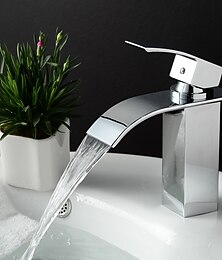 abordables -Robinet de lavabo de salle de bain, mitigeur en laiton à un trou, cascade argentée, robinets de bain centraux chromés de style concis
