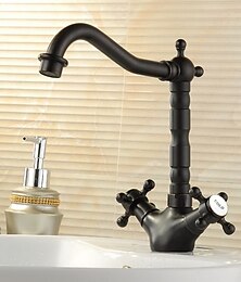 abordables -Robinet de lavabo de salle de bain en cuivre, ensemble de robinets rotatifs montés sur le pont noir, mélangeurs huilées robinets de bain à un trou avec interrupteur chaud et froid