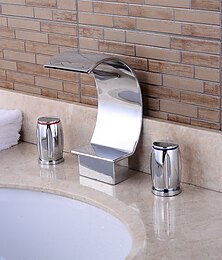 ieftine -robinet larg răspândit pentru chiuveta de baie, două mânere, trei găuri, robinete de baie cromate în cascadă din alamă