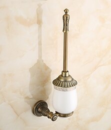 baratos -Escova de vaso sanitário com suporte, escova de vaso sanitário de cerâmica de latão antigo montada na parede e suporte para banheiro