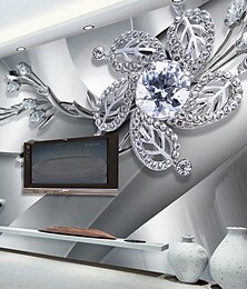 cheap -Cool Wallpapers Wall Mural Flower Wallpaper for Walls Wall Sticker Covering Print Adhesive Required 3D Effect Diamond Flower Canvas Home Décor