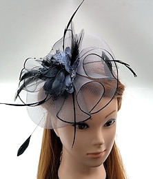 abordables -Tocados de tul/pluma/red sombrero derby de Kentucky/tocado con flores 1 pieza boda/ocasión especial/tocado de carrera de caballos