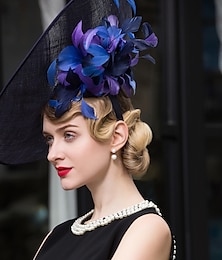 economico -fascinators kentucky derby hat lino cappello a cilindro sinamay cappello da sposa casual melbourne cup elegante romantico britannico con fiore copricapo copricapo