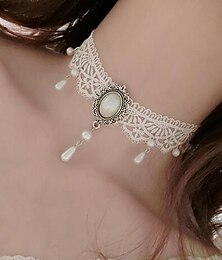 cheap -Choker Necklace Pendant For Women's Party Wedding Special Occasion Imitation Pearl Lace Flower Black White / Birthday / Casual / Daily / Engagement