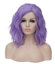 billiga -lila peruker för kvinnor syntetisk peruk kort blå rosa svart vit mångfärgat syntetiskt hår cosplay peruker halloween peruk