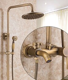 abordables -ensemble de robinets de système de douche vintage, pommeau de douche à effet pluie de 8 "avec kit combiné de douchette à main fixé au mur, corps en laiton réglable et robinets mitigeurs de bain-douche à un trou