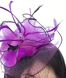 levne -peří / síť fascinators kentucky derby klobouk / pokrývky hlavy / ptačí klec závoje s květinami 1ks svatební / zvláštní příležitost / čajový dýchánek čelenka