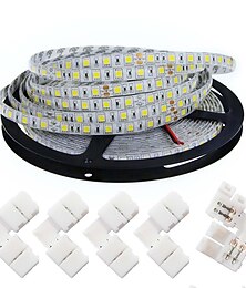 baratos -KWB 5m Faixas de Luzes LED Flexíveis 300 LEDs 5050 SMD 10mm Branco Quente Branco Cortável Regulável Conetável 12 V / Adequado Para Veículos / Auto-Adesivo / IP44