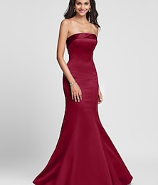 cheap -Mermaid / Trumpet Bridesmaid Dress Strapless Sleeveless Lace Up Floor Length Satin with Side Draping 2023