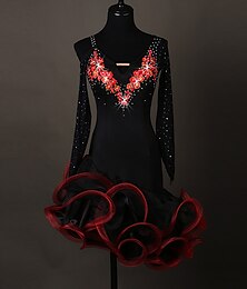 ieftine -dans salsa rochie de dans latino cristale / strasuri performanță de antrenament pentru femei mânecă lungă spandex organza