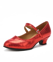 cheap -Women's Ballroom Dance Shoes Modern Dance Shoes Indoor Professional Waltz Heel Solid Color Low Heel Buckle Silver Black Red