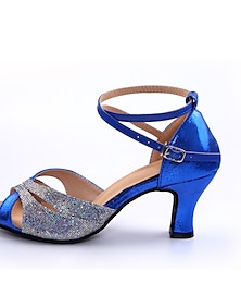 baratos -Mulheres Sapatos de Dança Latina Sapatos de Dança Espetáculo Palco Interior Sapatos Brilhantes Salto Purpurina Recortes Fivela Vermelho Azul