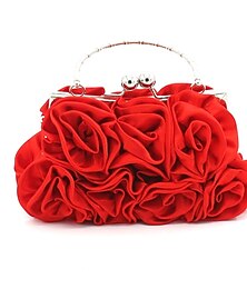 billige -dame håndtasker clutch tasker til kvinder satin bryllupsfest valentinsdag blomst blomsterprint sort hvid sølv