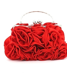 economico -elegante pochette da sera floreale rossa – design vintage a forma di rosa con manico argentato per matrimoni, balli di fine anno ed eventi formali