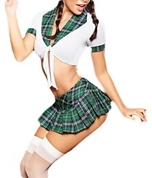 voordelige -Dames Vijftig tinten carrière Kostuums Student / schooluniform Schooluniformen Sekse Cosplay kostuum Feestkostuum Sexy kostuums Geruit Kleurenblok Top Rok Oorbel / Chiffon