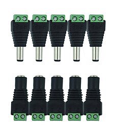 abordables -hkv® 10pcs 5 hembra 5 macho conector dc 2.1 * 5.5mm enchufe de alimentación conector de cable de enchufe para un solo color cinta led