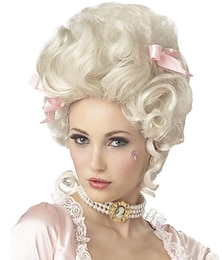 economico -parrucca anni ruggenti parrucca cosplay parrucca sintetica parrucca cosplay marie antoinette riccia riccia parrucca del XVIII secolo lunghezza media capelli sintetici bianchi parrucca da carnevale