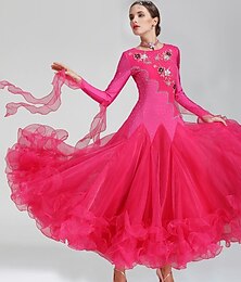 お買い得  -ボールルームダンス ドレス クリスタル / ラインストーン 女性用 性能 長袖 スパンデックス ポリエステル